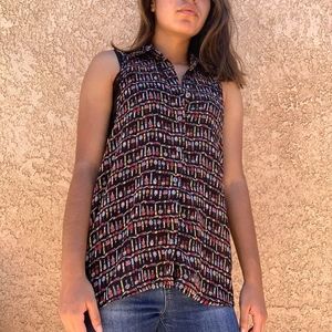 Black Button Up Blouse with makeup illustrations